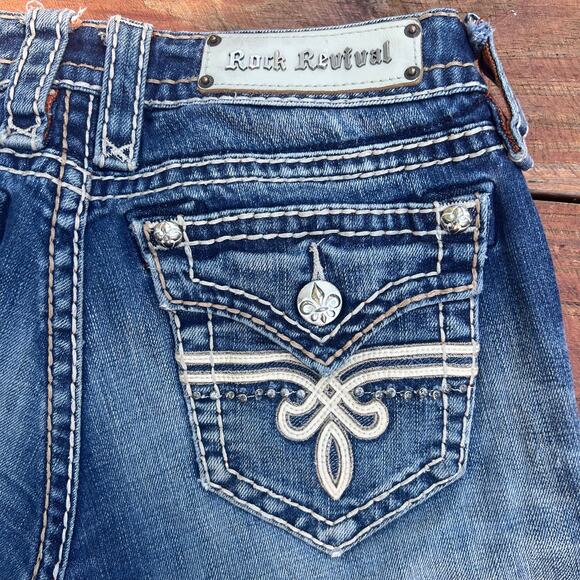 Vintage Y2K Rock Revival Penny Bootcut Jeans 28 | Rhinestone Distressed Denim - Picture 8 of 16